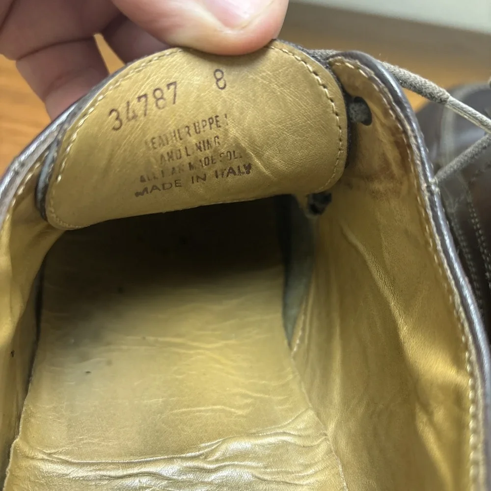 J.Crew Mens Dark Brown Leather Moc Toe Derby Shoes Lug Sole Made in Italy 8